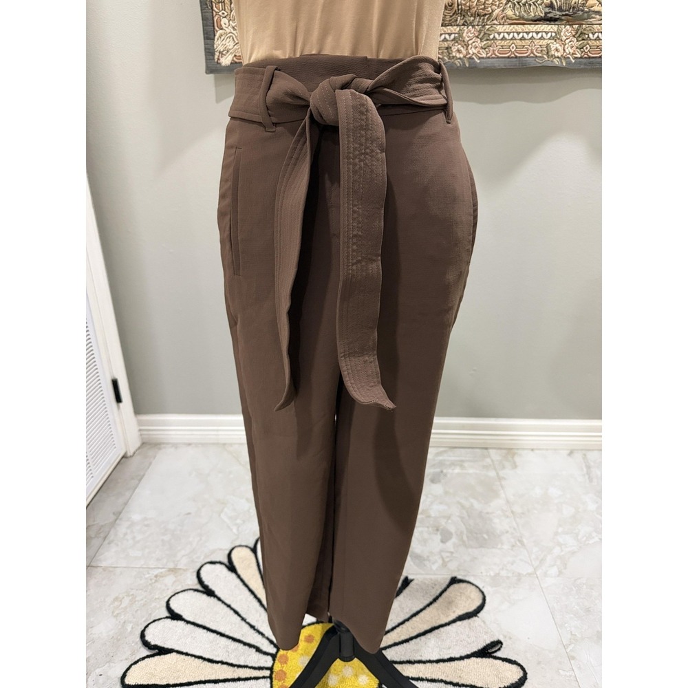 Wilfred Pants Womens 00 Brown Cropped Belted Crepe High Waist Office Workwear
